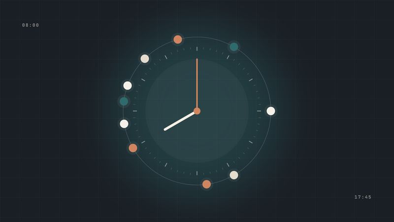 Illustration of a clock face surrounded by the daily moments of an insurance agency workflow