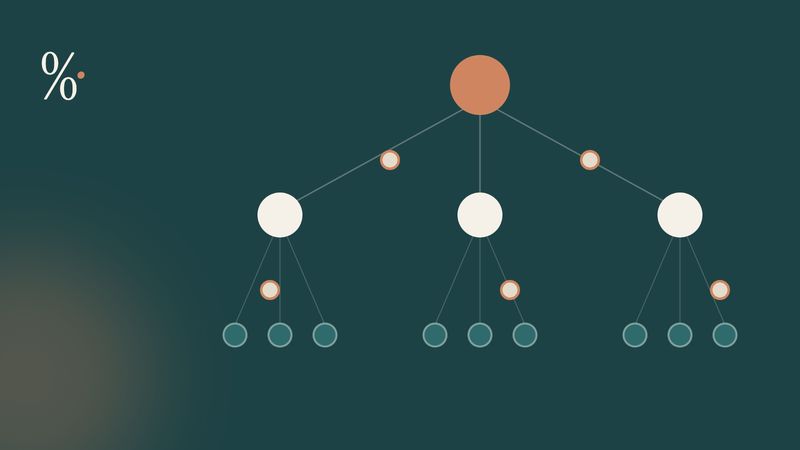 Illustration of a hierarchy tree with coins flowing down from the top node