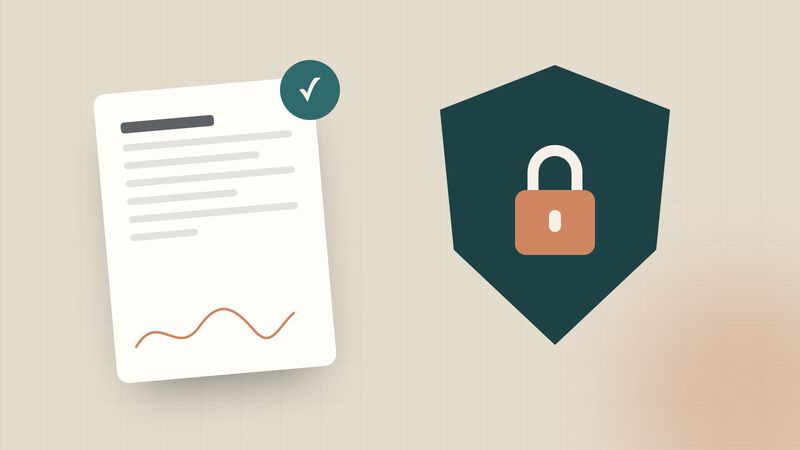 Illustration of a shield with a lock next to a signed document