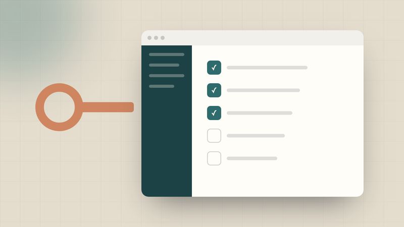 Illustration of an app window with a checklist of completed steps