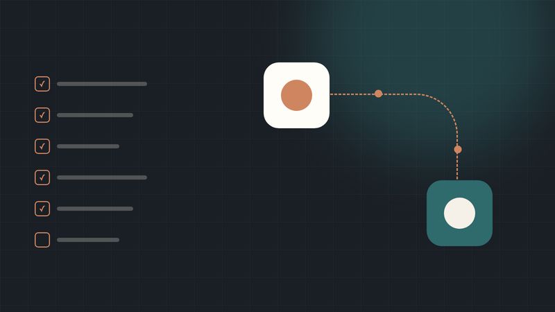 Illustration of two connected nodes with a dotted data flow and a checklist
