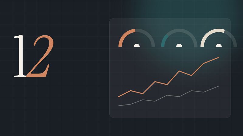 Illustration of a dashboard with gauges, a sparkline and the number twelve