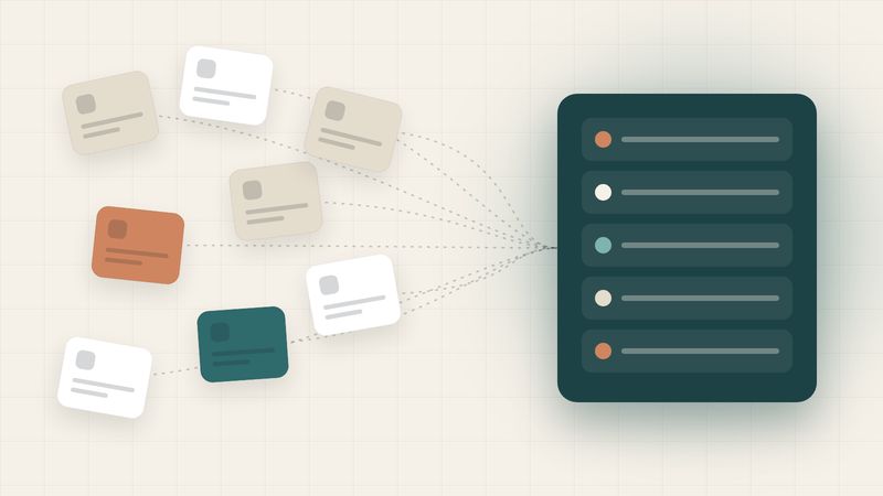 Illustration of scattered application tiles being pulled into a single connected platform