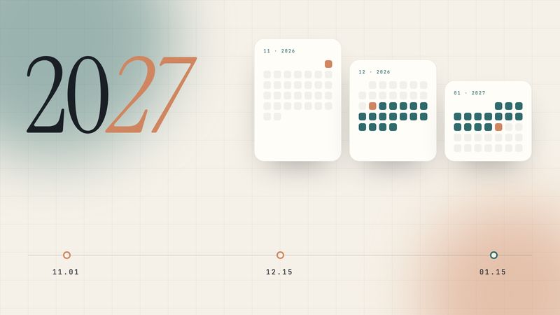 Illustration of the Open Enrollment 2027 calendar with November 1, December 15 and January 15 highlighted