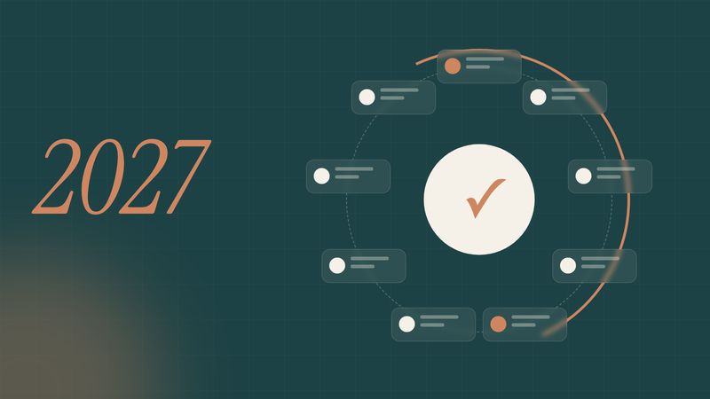 Illustration of client cards arranged in a renewal cycle around a checkmark