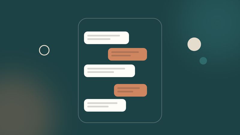 Illustration of a phone outline with stacked chat bubbles